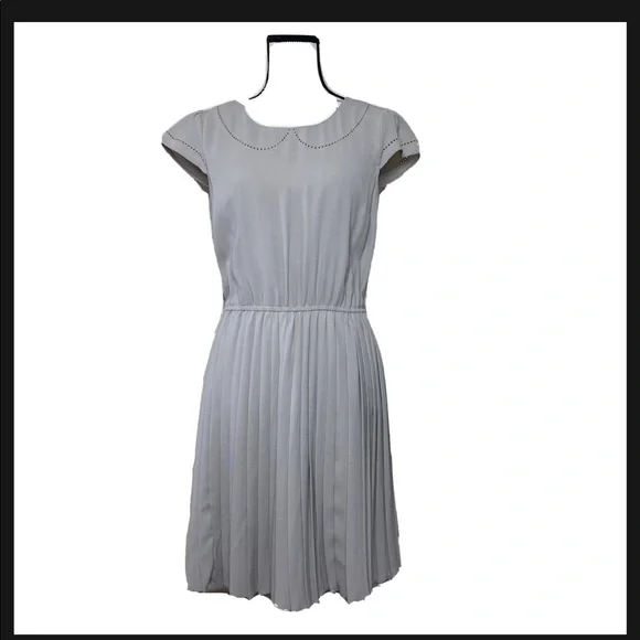 LC Lauren Conrad | Dresses | Lc Lauren Conrad Gray Eyelet Trim Pleated Dress  | Poshmark